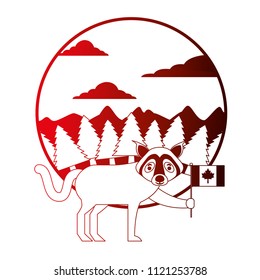 wolf holding canadian flag in forest