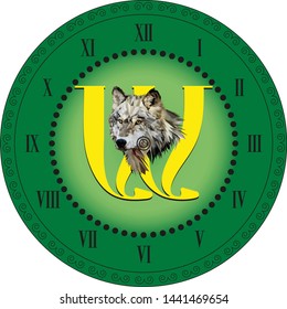 Wolf Hours on a green round Vector