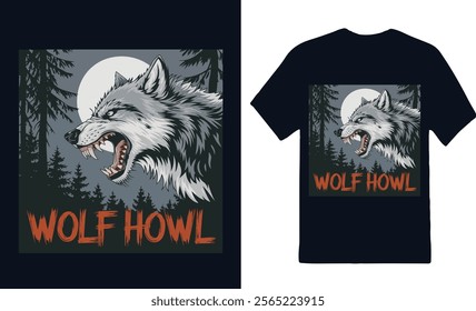 "WOLF HOWL" An aggressive wolf attacks the moon light of a jungle.