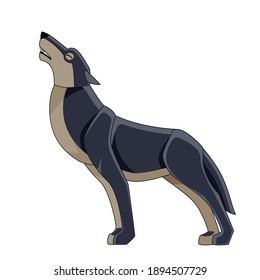 Wolf howl. Cartoon character of a dangerous mammal animal. A wild forest creature with dark fur. (Canis lupus). Side view. Vector flat illustration isolated on a white background.