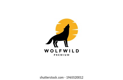 wolf howl with sunset logo vector symbol icon design graphic illustration