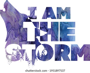 wolf howl watercolor storm tshirt