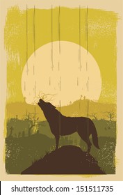 Wolf howling background, vector