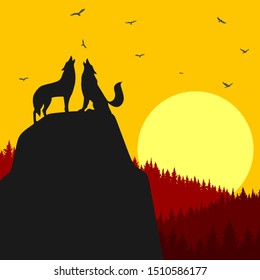 Wolf howling background vector illustratiom
