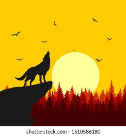 Wolf howling background vector illustratiom
