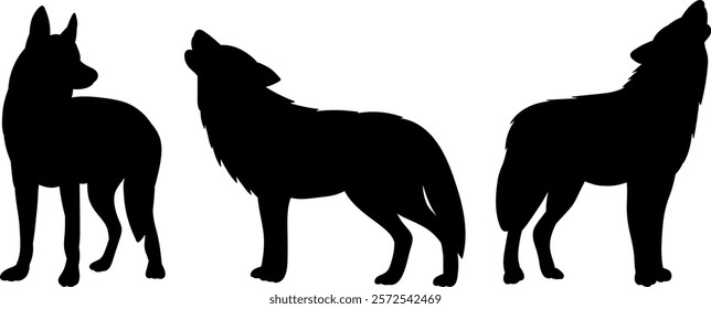 wolf howling black silhouette vector