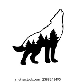 Wolf howling black and white colour design