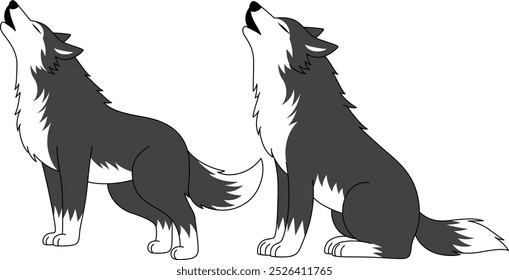 Wolf Howling Clip Art. Christmas and Winter Illustration 