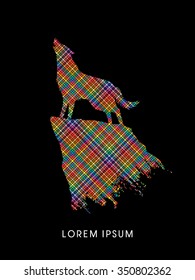 Wolf howling, designed using line colorful pixels graphic vector.