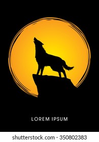 Wolf howling, designed using on moonlight background graphic vector.