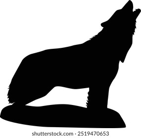 Wolf howling full body silhouette illustration