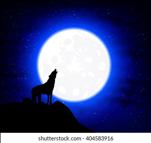 Wolf Howling at the full moon