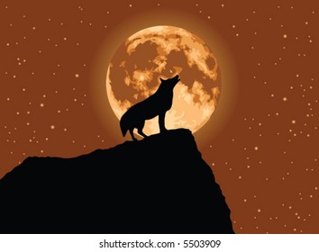 Wolf Howling at Full Moon