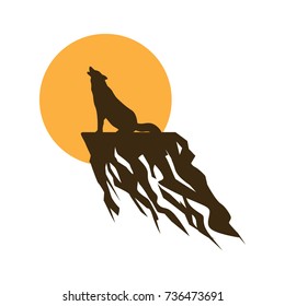 Wolf Howling at the Full Moon Illustration
