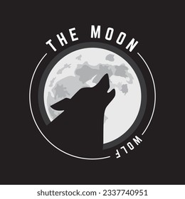 Wolf howling at the full moon, logo, symbol, silhouette of a wolf, vector illustration template