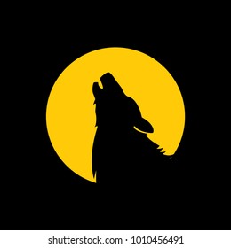 Wolf howling at the full moon. Wolf in negative space