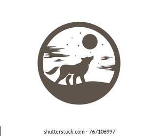 Wolf Howling In the Full Moon Night Logo