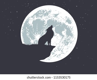 wolf howling to full moon on the precipice .Vector illustration