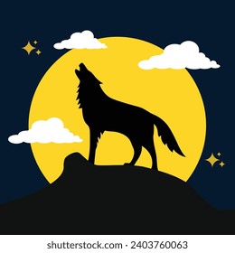 
Wolf Howling At The Full Moon Vector Illustration