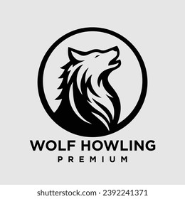 Wolf howling head logo icon design illustration template