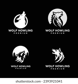 Wolf howling head logo icon design illustration template