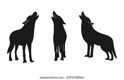 wolf howling icon set vector illustration isolated on white background.