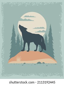 wolf howling in landscape scene