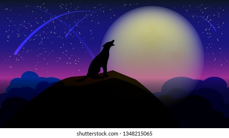 wolf howling at a moon