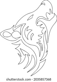 Wolf howling up to the moon. Beautiful wolf tattoo tribal. Vector wolf's head as a design element on isolated background.