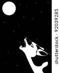 Wolf howling at the moon. Black and white illustration.