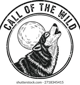 Wolf uivando na lua chamada do vetor selvagem ilustração para espírito da natureza selvagem distintivo e camping projeto ao ar livre isolado preto no transparente