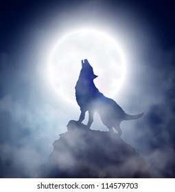 Wolf howling at the moon. Eps 10