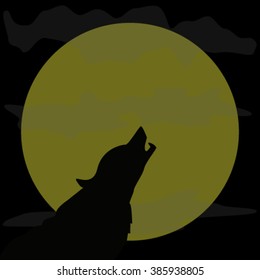 wolf howling at the moon in a fog