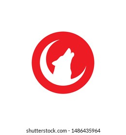 Wolf howling at the moon icon on a red background