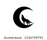 Wolf Howling at the moon Icon Vector illustration. Wolf and Moon symbol. tattoo sign, emblem isolated on white background, Flat style for t-shirt graphic and silhouette, logo. EPS10.