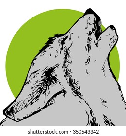 wolf howling at the moon illustration