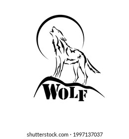 Wolf howling at the moon logo. Vector illustration