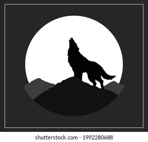 Wolf howling in moon night stock illustration