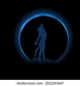 Wolf howling at the moon on a black background. shining moon . Happy Halloween. Werewolf. T-shirt printing. Vector illustration