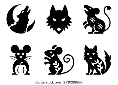 Wolf howling moon rat pumpkin plant crescent