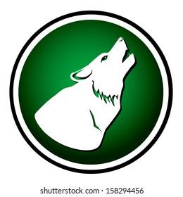 Wolf howling at the moon round green icon