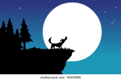 wolf howling to moon - silhouette
