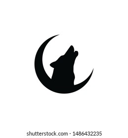 Wolf howling at the moon silhouette icon on a white background