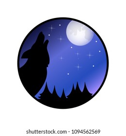 Wolf howling at the moon vector illustration.