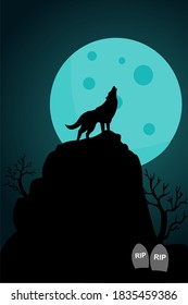 wolf howling at moon. vector illustration