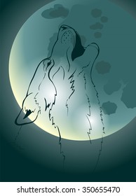 wolf howling at the moon, vector illustration