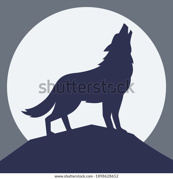 The wolf howling at the moon, vector illustration,\
silhouette of wolf