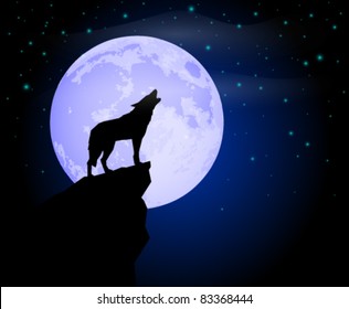 Wolf Howling in the Moonlight