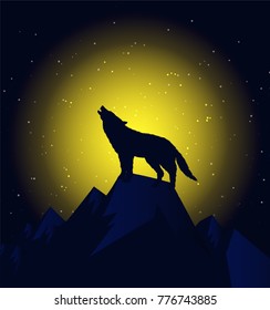 wolf howling at moonlight, Vector illustration concept. 