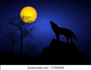 wolf howling at moonlight, Vector illustration concept. 